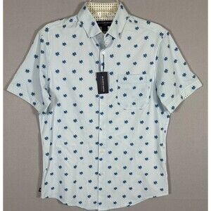 NWT Mizzen Main Leeward Performance Shirt Mens S Blue Floral AOP Button Up